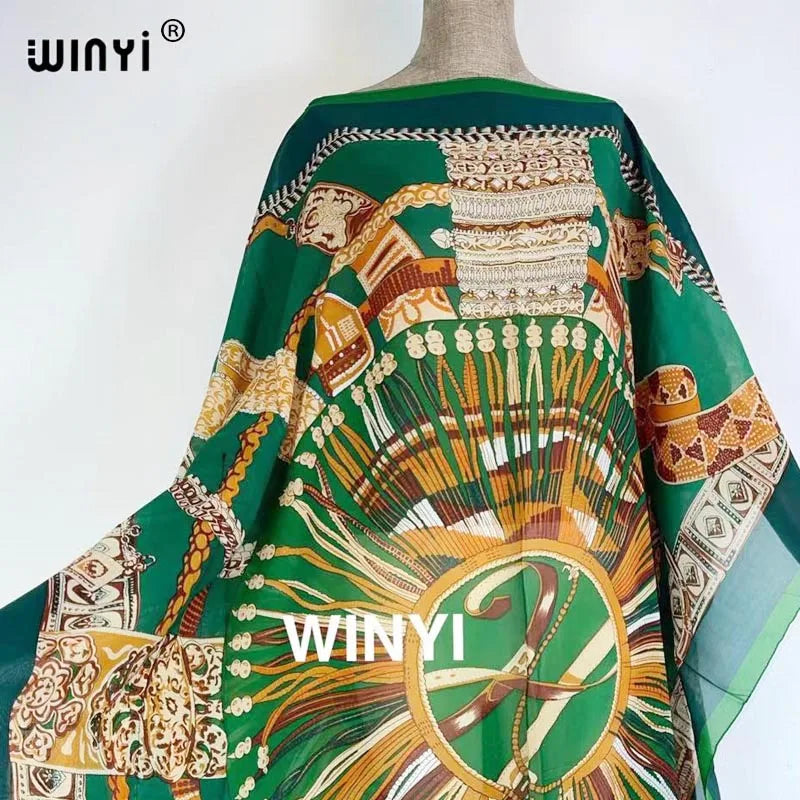 Printed Dresses For Women 2021 Fashion Design Loose Dress Batwing Maxi Long Femme Vestidos Summer Autumn Party Elegant Dress — image 7