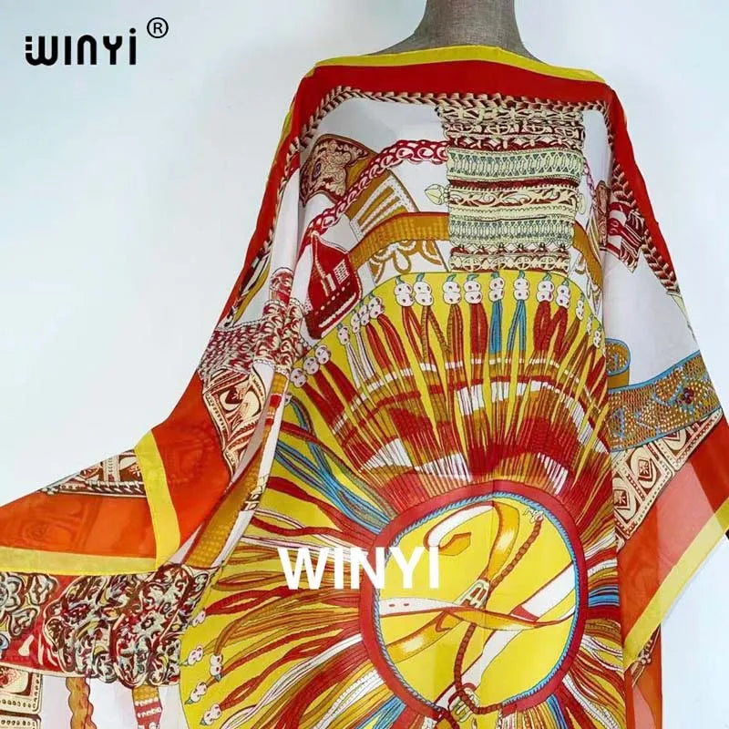 Printed Dresses For Women 2021 Fashion Design Loose Dress Batwing Maxi Long Femme Vestidos Summer Autumn Party Elegant Dress — image 9