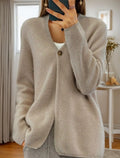 Women's Clothing 2025 Autumn Winter New V-neck Solid Color Long-sleeved Knitted Cardigan for Women's Simple One-button Jacket — image 3