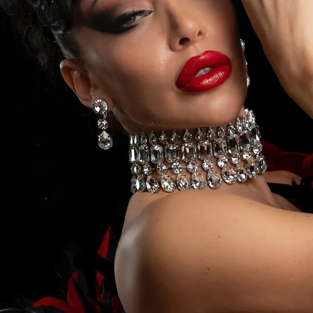 Fashion Trend Exaggerated Jewelry Set Dubai Wedding Accessories Drag Queen Geometric Rhinestone Necklace Earrings Sets for Women — image 4