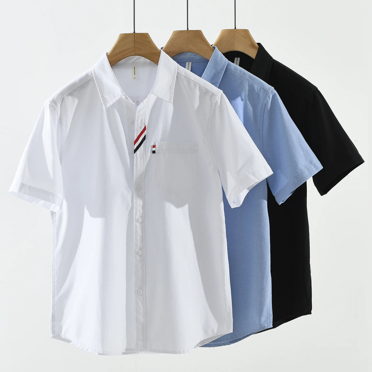 Men's 100% Cotton Short-Sleeve Shirt – Classic Turn-Down Collar, Slim Fit with Chest Pocket & Striped Detail — image 6