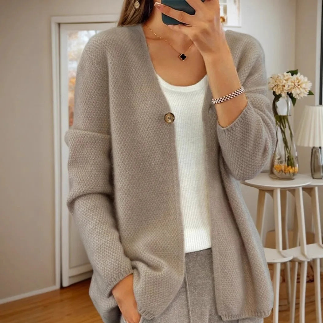 Women's Clothing 2025 Autumn Winter New V-neck Solid Color Long-sleeved Knitted Cardigan for Women's Simple One-button Jacket — image 6