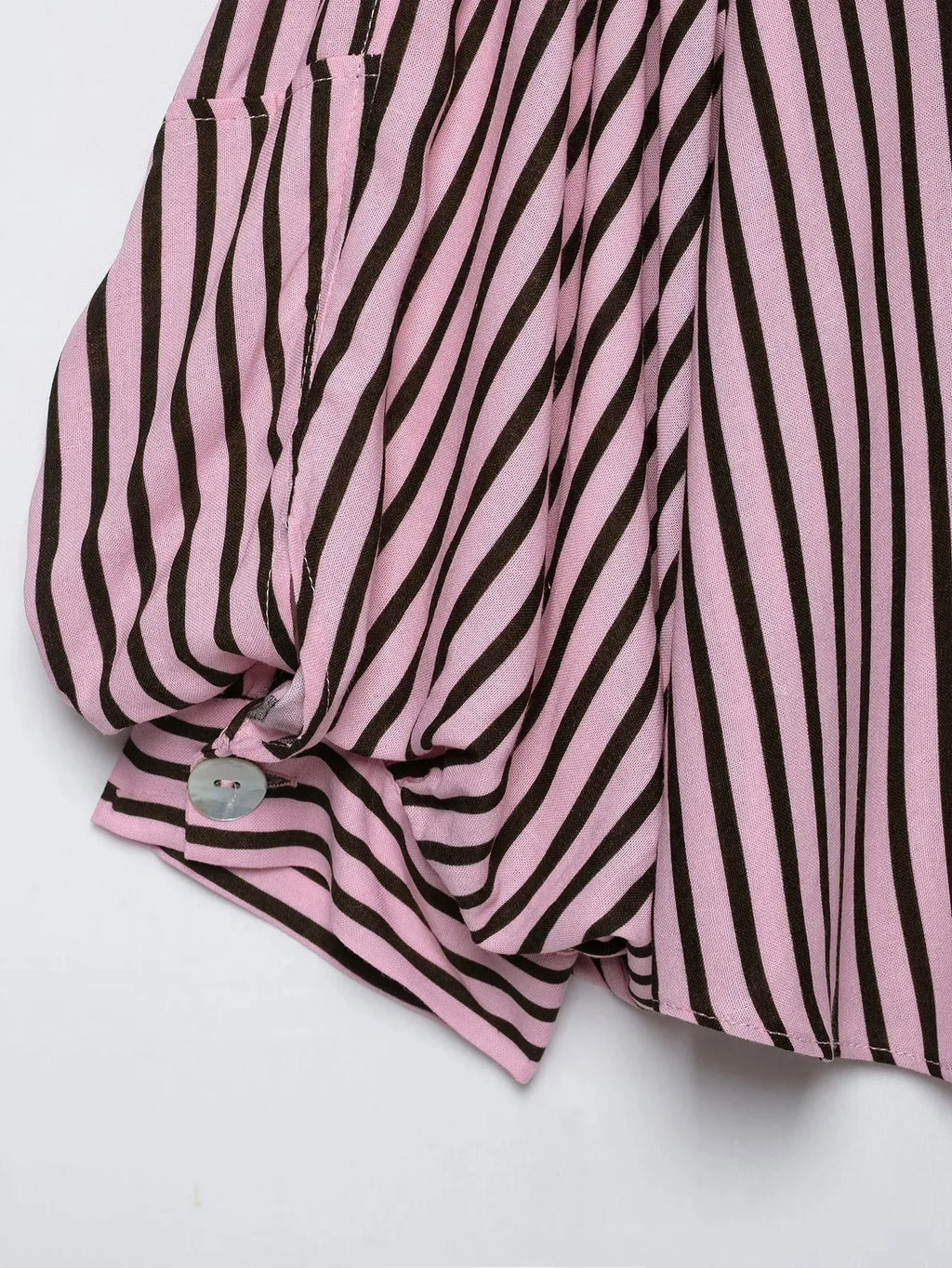 Women Striped Shirts For Women Vintage Elegant Puff Sleeve Summer New High Street Clothes Leisure Single-breasted Lapel Blouse — image 11
