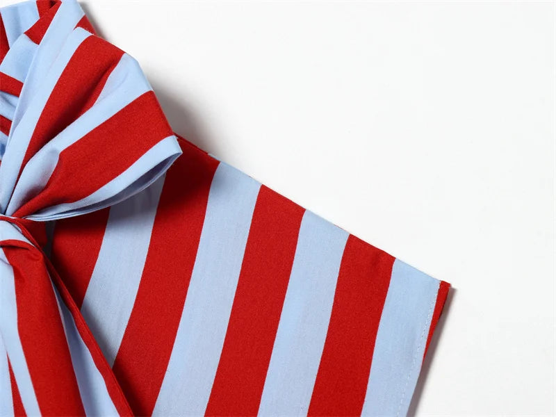 Women's Shirt 2026 New Summer Fitted Waist Bowknot Sleeveless Striped Shirt for Women Elegant Chic Personality Ladies Shirt — image 20