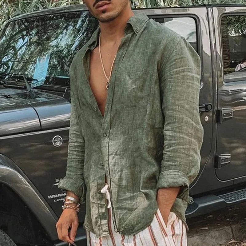 Men's Shirt Long Sleeve Regular Fit Men Casual Oversized Loose Single Breasted Shirt Leisure Spring Summer Male Blouse Shirt — image 3