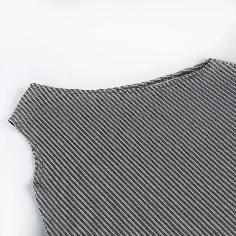 Striped T Shirts For Women Streetwear Inclined Collar Crop Top Y2k Accessories Short Sleeve Grunge Clothes Ropa Mujer Camisetas — image 18
