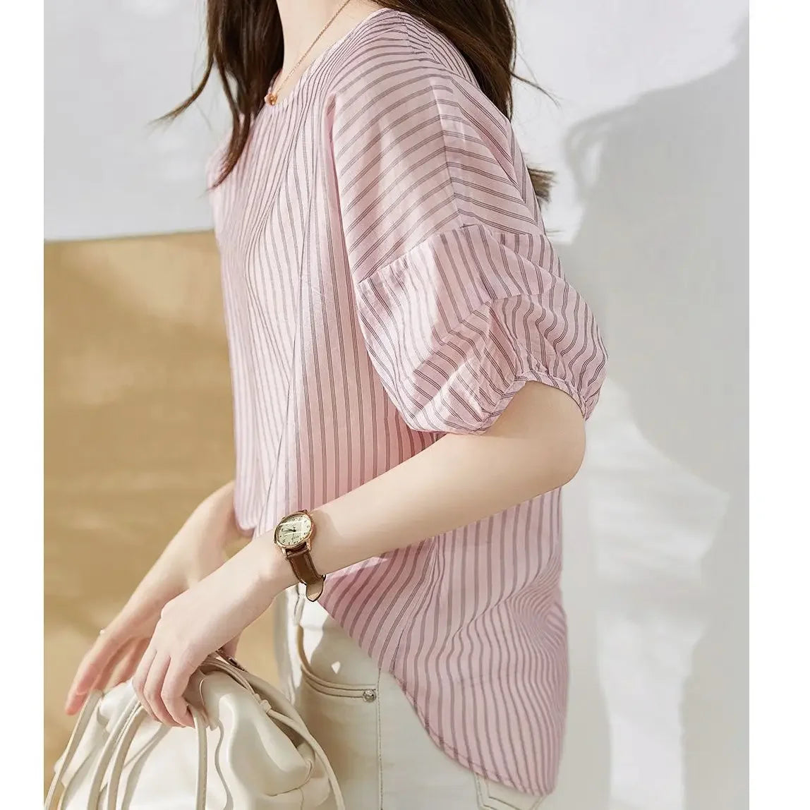 Women's Shirt And Blouse With Short Sleeve Summer Female Tops Crop Loose Cute Elegant Premium Promotion Economic Chic Fine — image 3