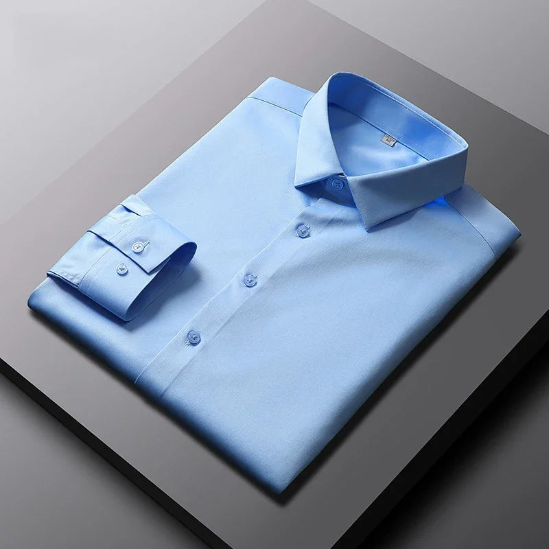 Men's Casual and Fashionable Long Sleeved Solid Color Shirt Non Ironing and Wrinkle Resistant Business Top — image 3