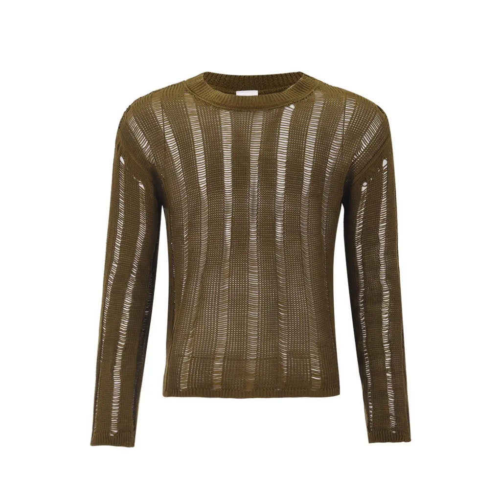 Mens T Shirts New Fashion Woven Solid Color Mesh Top Knit Slim Shirt Long Sleeve Sexy T-shirt Bottoming Streetwera Men — image 8