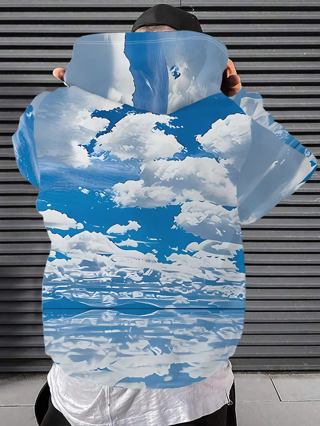 Men's Hoodie Autumn 3D Print Blue Sky White Cloud Ocean Wave Landscape Art Pullover Streetwear Casual Sweatshirt Men Clothing — image 3