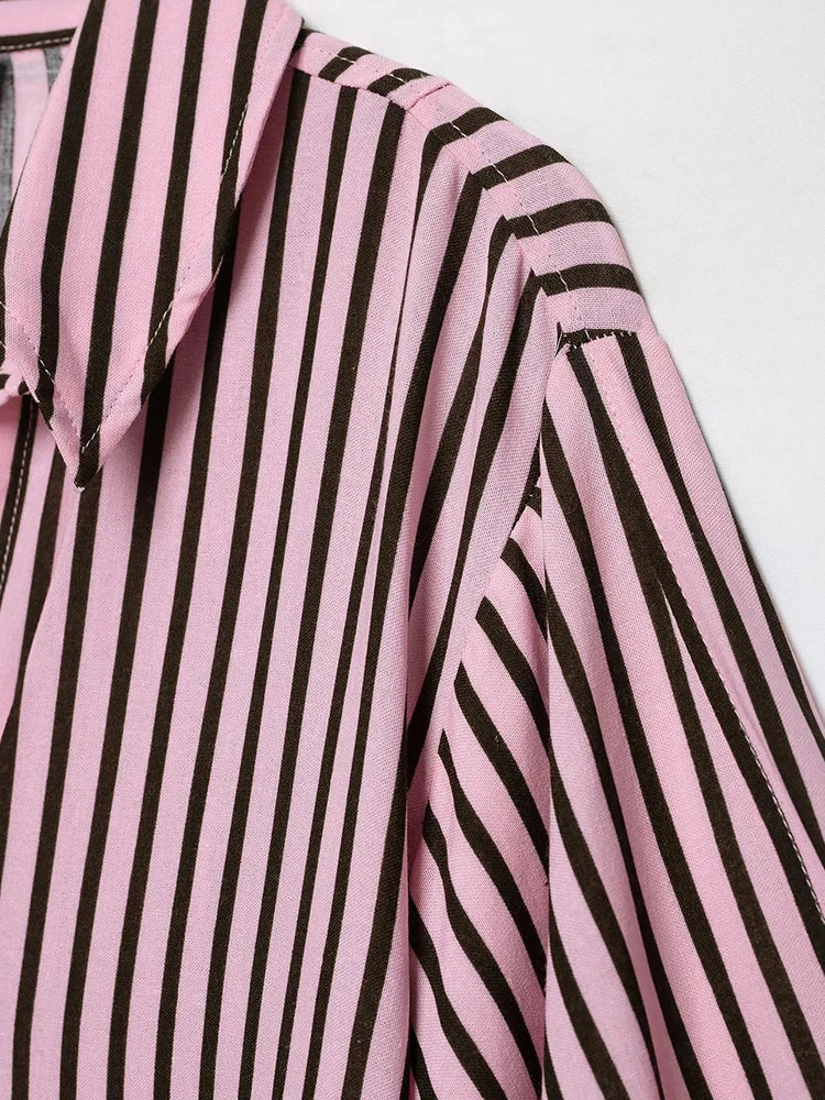 Women Striped Shirts For Women Vintage Elegant Puff Sleeve Summer New High Street Clothes Leisure Single-breasted Lapel Blouse — image 6