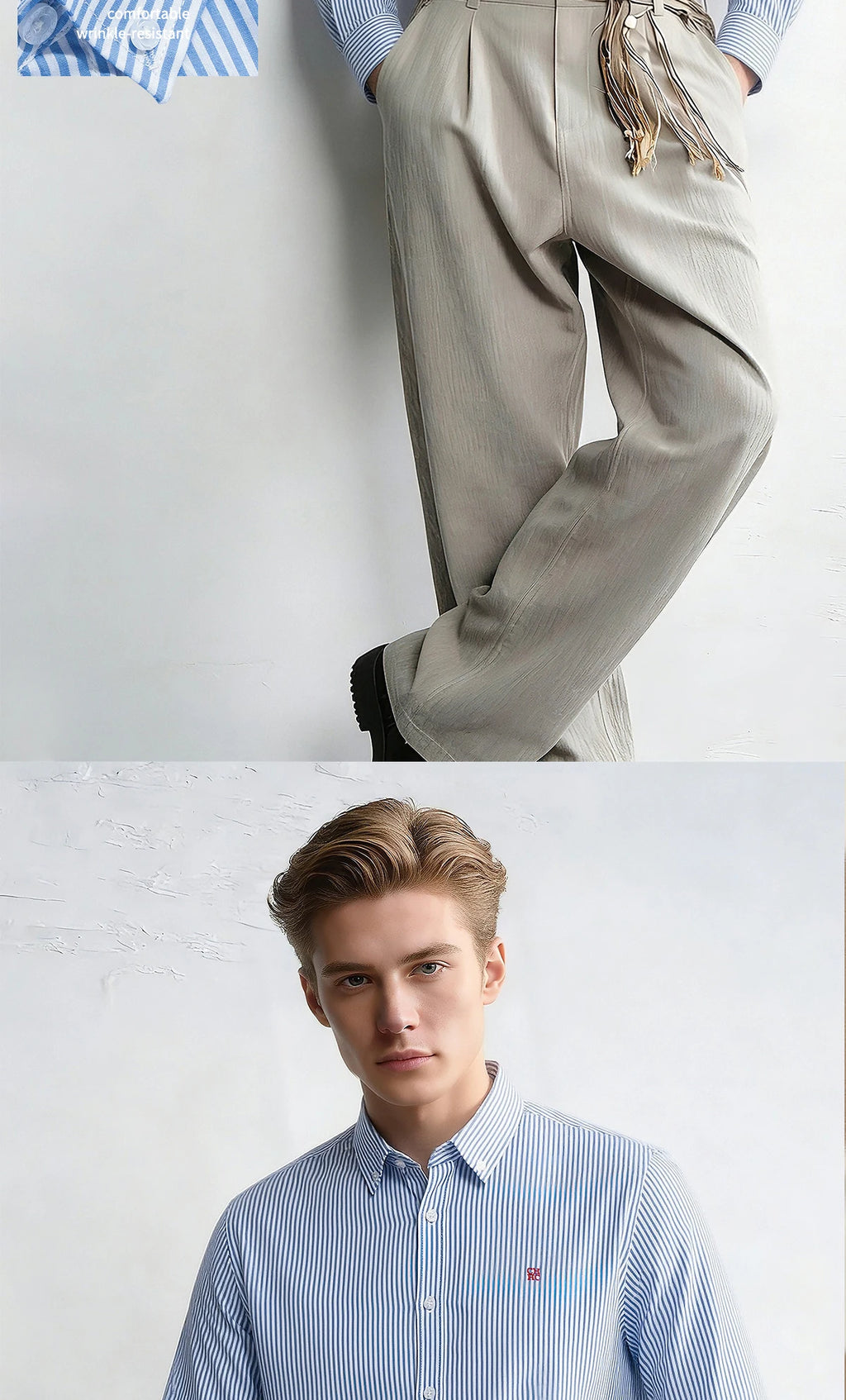 Men's Shirt New Versatile Commuting Casual Striped Design Men's Long Sleeved Shirt — image 13