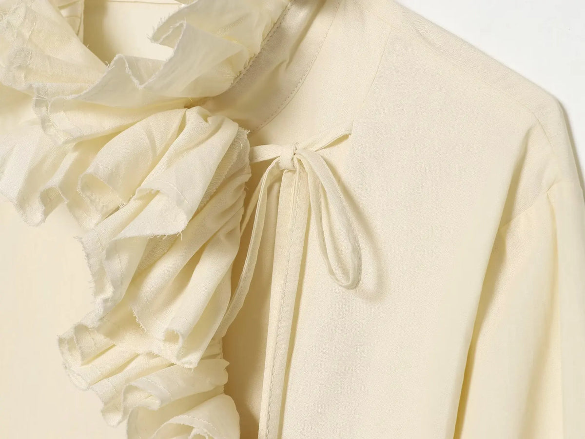 Women Elegant Vintage White Shirts Spring Summer Female Ruffles Stand Blouses Top Lady Korean Long Sleeve High Street Casual Top — image 13