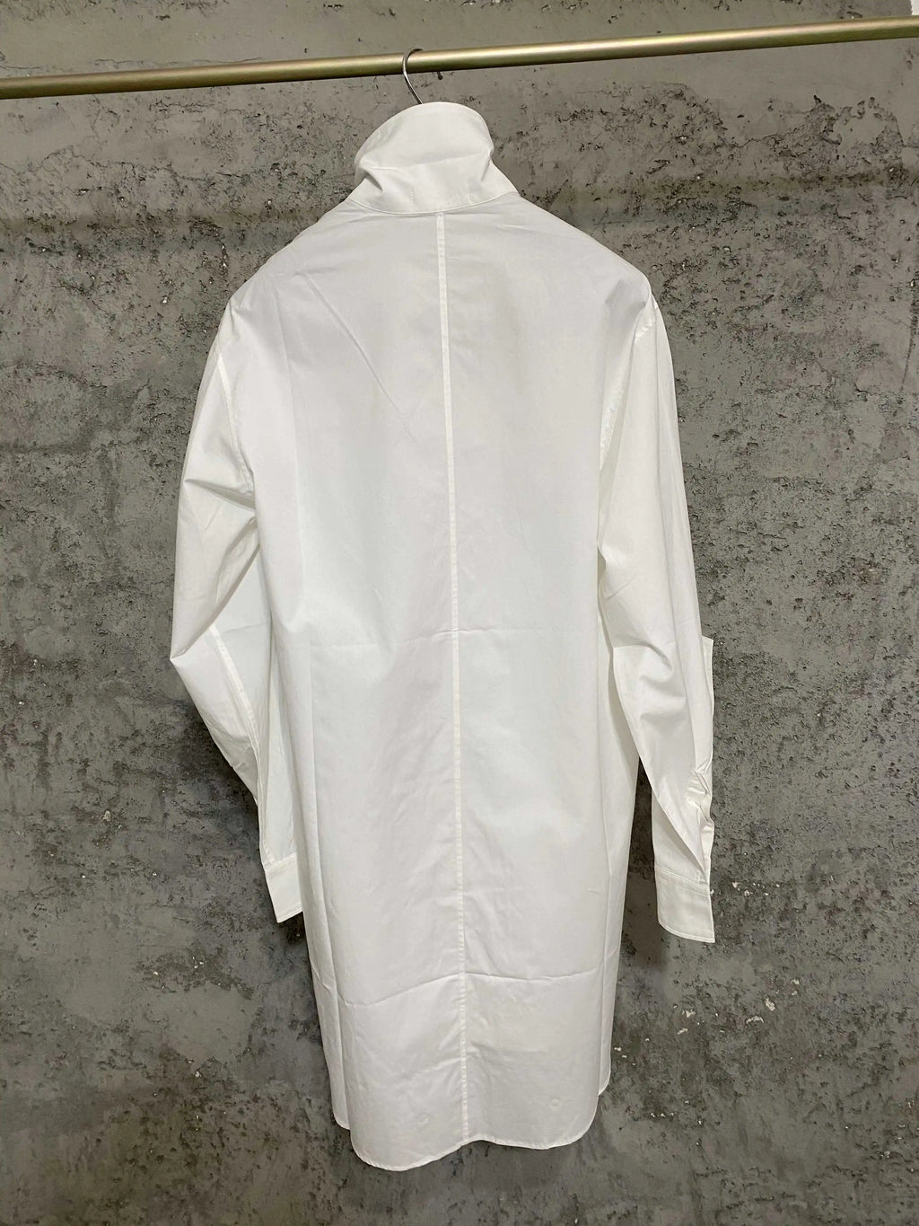 White mid-length single-breasted versatile shirt, short front and long back, long-sleeved shirt, loose top — image 5