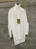 White mid-length single-breasted versatile shirt, short front and long back, long-sleeved shirt, loose top — image 3