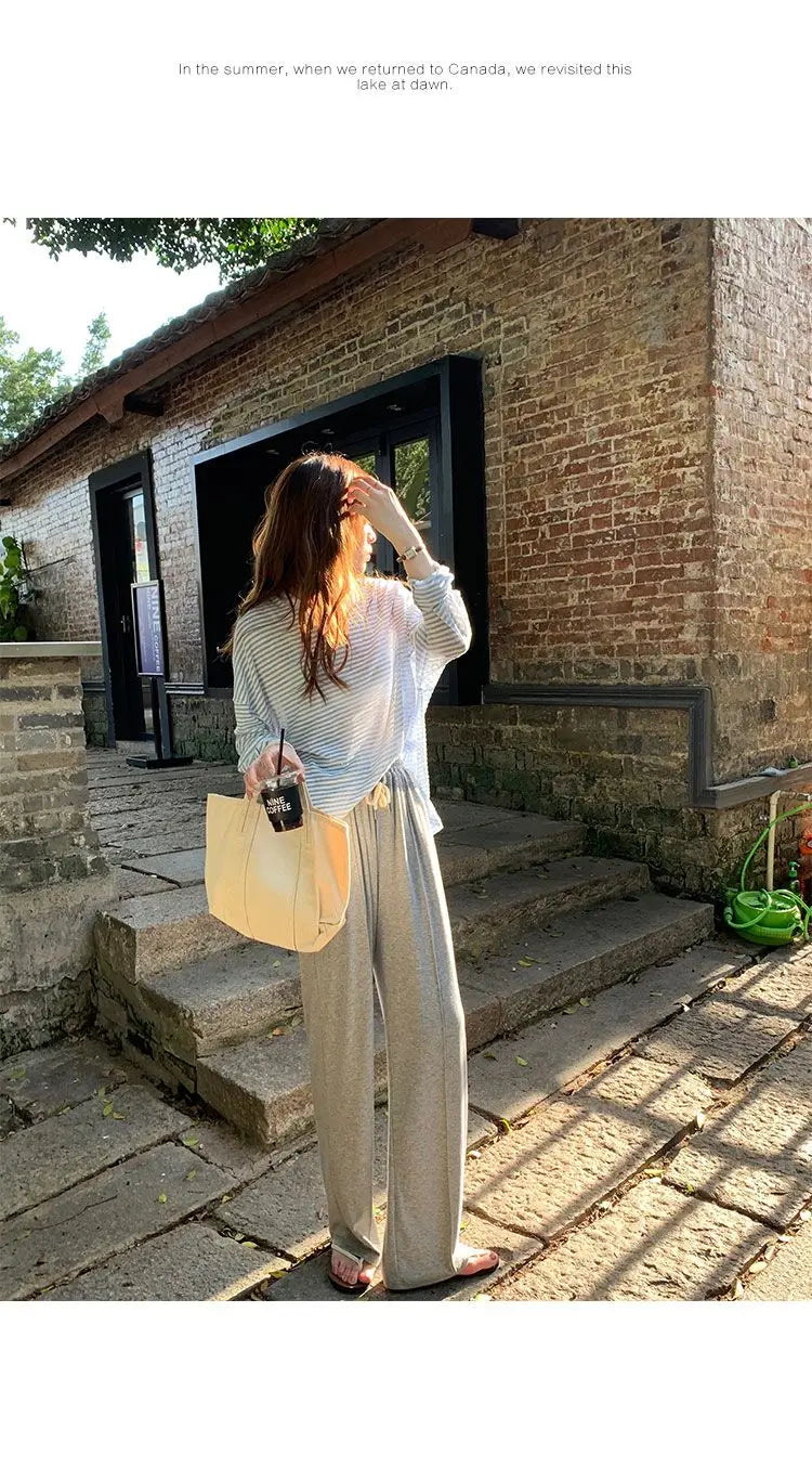 Women's Clothing  Casual T Shirt Summer 2025 Long-sleeved Fashion Korean Style Loose Striped Sunscreen Casual T Shirt — image 8