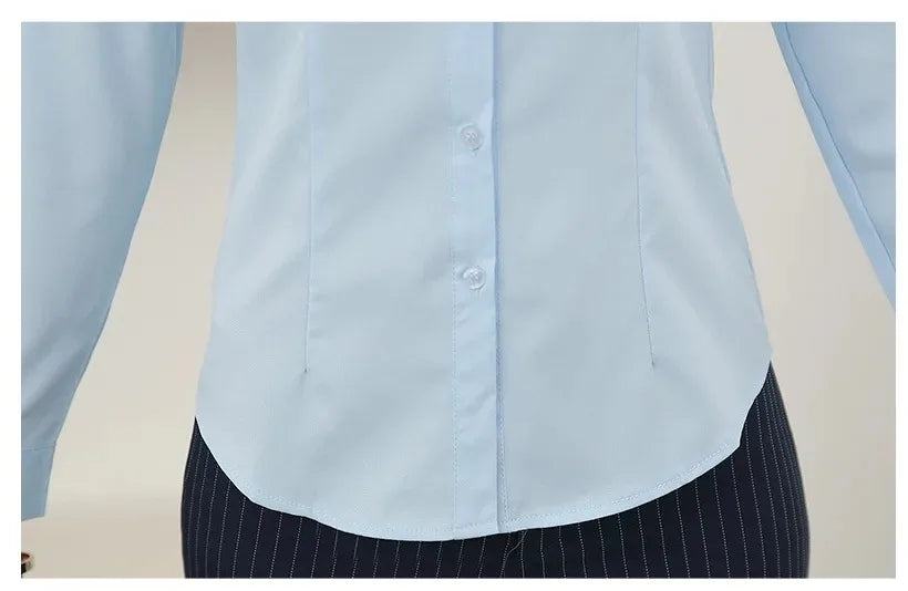 Elegant Women Shirts Woman White Shirt Long Sleeve Blouse Office Lady business Pink Shirts Button Solid Women work Blouses Tops — image 19