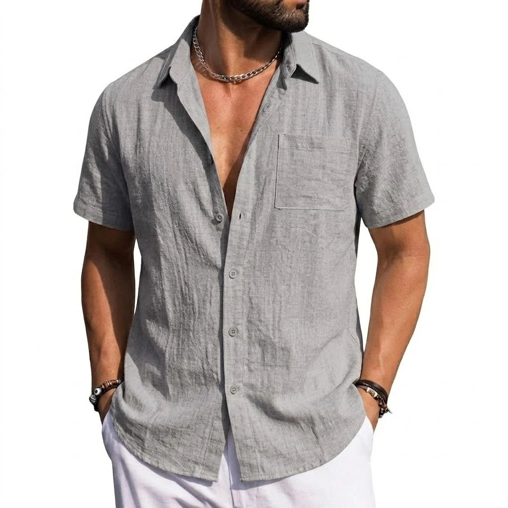 Men's Linen Shirts Short Sleeve Casual Shirts Button Down Shirt for Men Summer Beach Wedding Shirt Solid Color Hawaiian Shirt — image 7