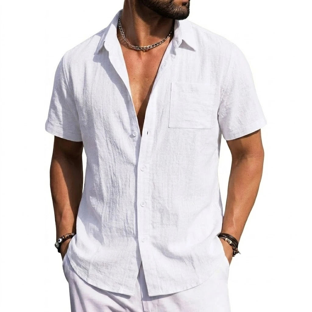 Men's Linen Shirts Short Sleeve Casual Shirts Button Down Shirt for Men Summer Beach Wedding Shirt Solid Color Hawaiian Shirt — image 2