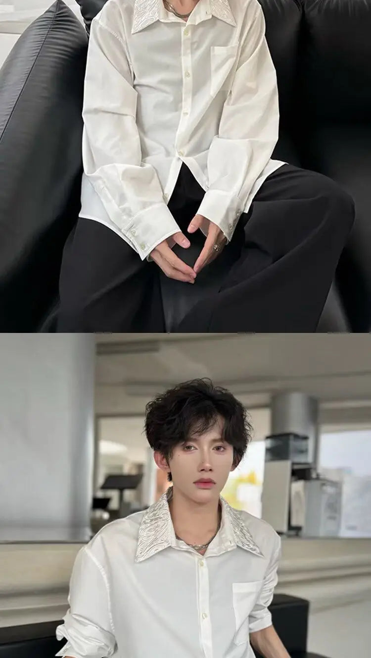 Men's Satin Shirt with Embellished Collar — image 7