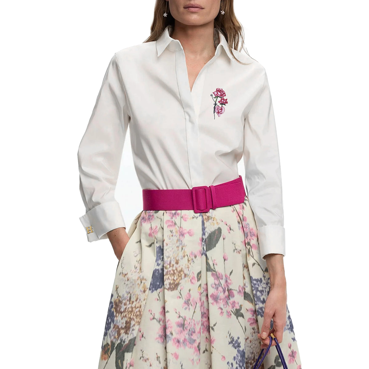 New Women Shirts Casual Long Sleeve Blouse Embroidered Flowers Elegant Lapel Loose Shirt Spring Summer Solid Office Lady Tops — image 6