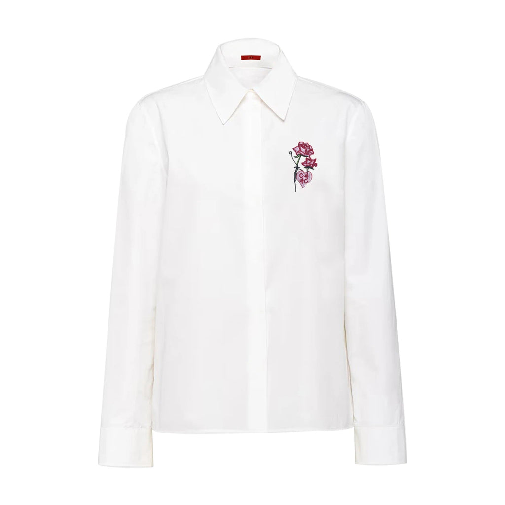 New Women Shirts Casual Long Sleeve Blouse Embroidered Flowers Elegant Lapel Loose Shirt Spring Summer Solid Office Lady Tops — image 2