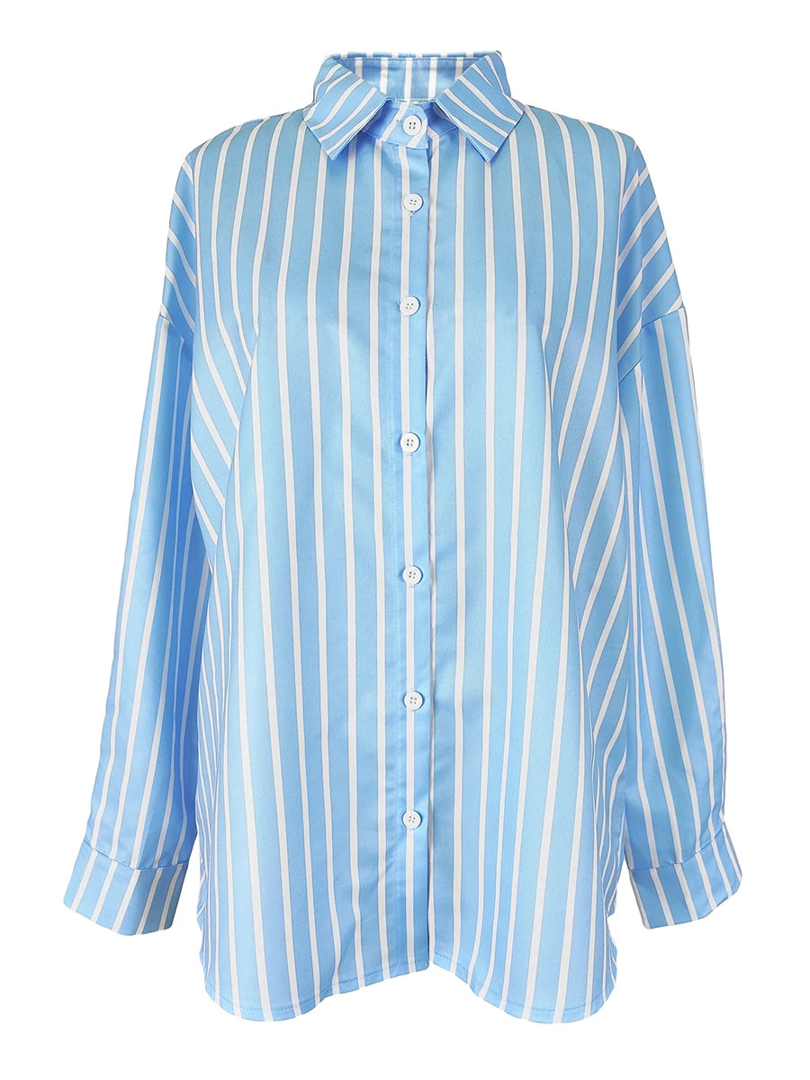 Women Striped Shirts Long Sleeve Casual Loose Button Up Blouses Turn Down Collar Tops Spring Autumn Office Lady Clothes Blusas — image 4