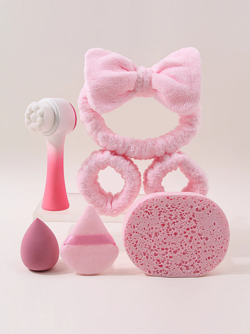 Skincare Spa Set, Facial Cleansing Brush, Bow Headband, Wristbands, Makeup Puff & Cleansing Sponge for Face Washing Makeup Appli — image 2