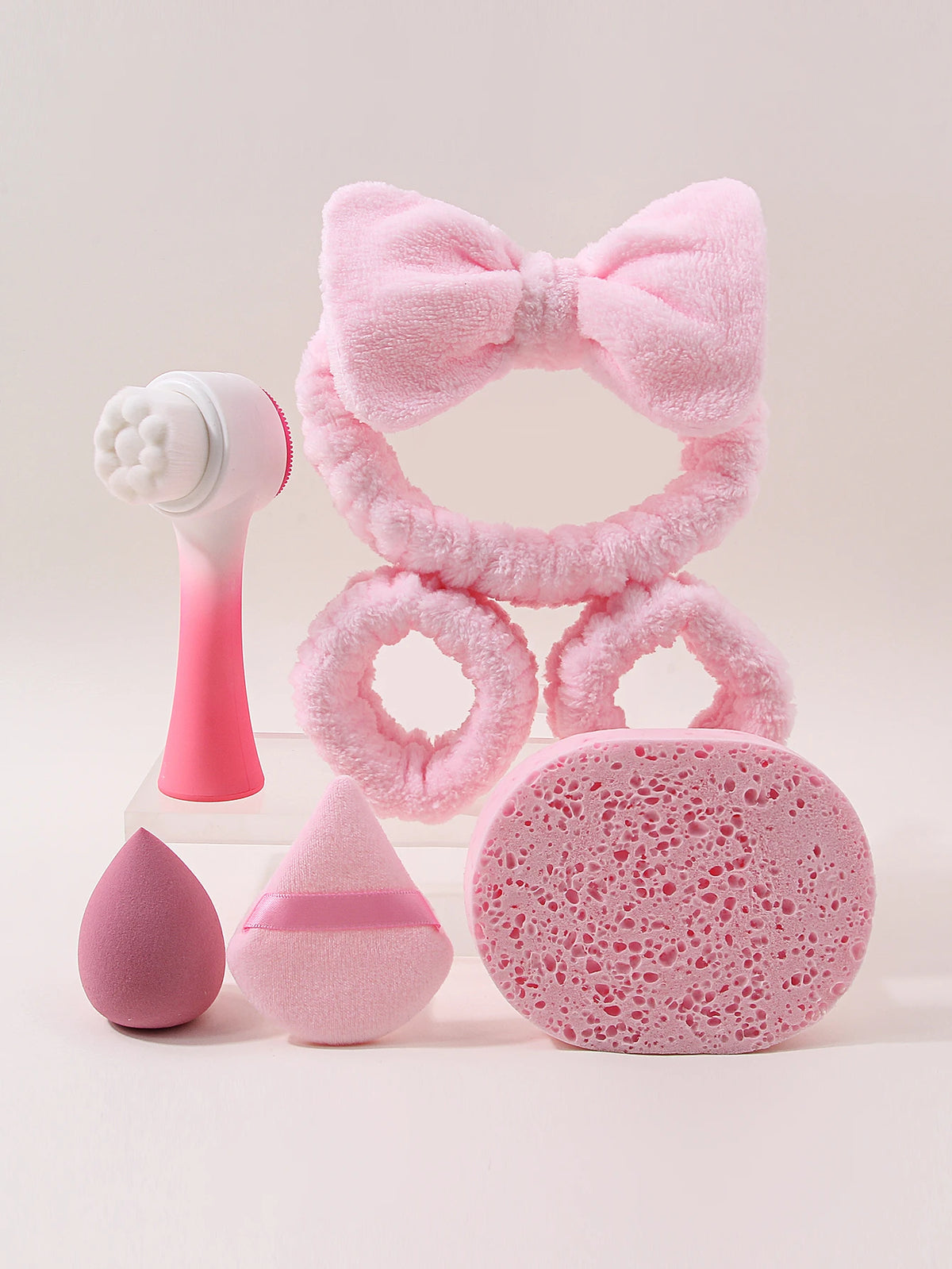 Skincare Spa Set, Facial Cleansing Brush, Bow Headband, Wristbands, Makeup Puff & Cleansing Sponge for Face Washing Makeup Appli — image 2