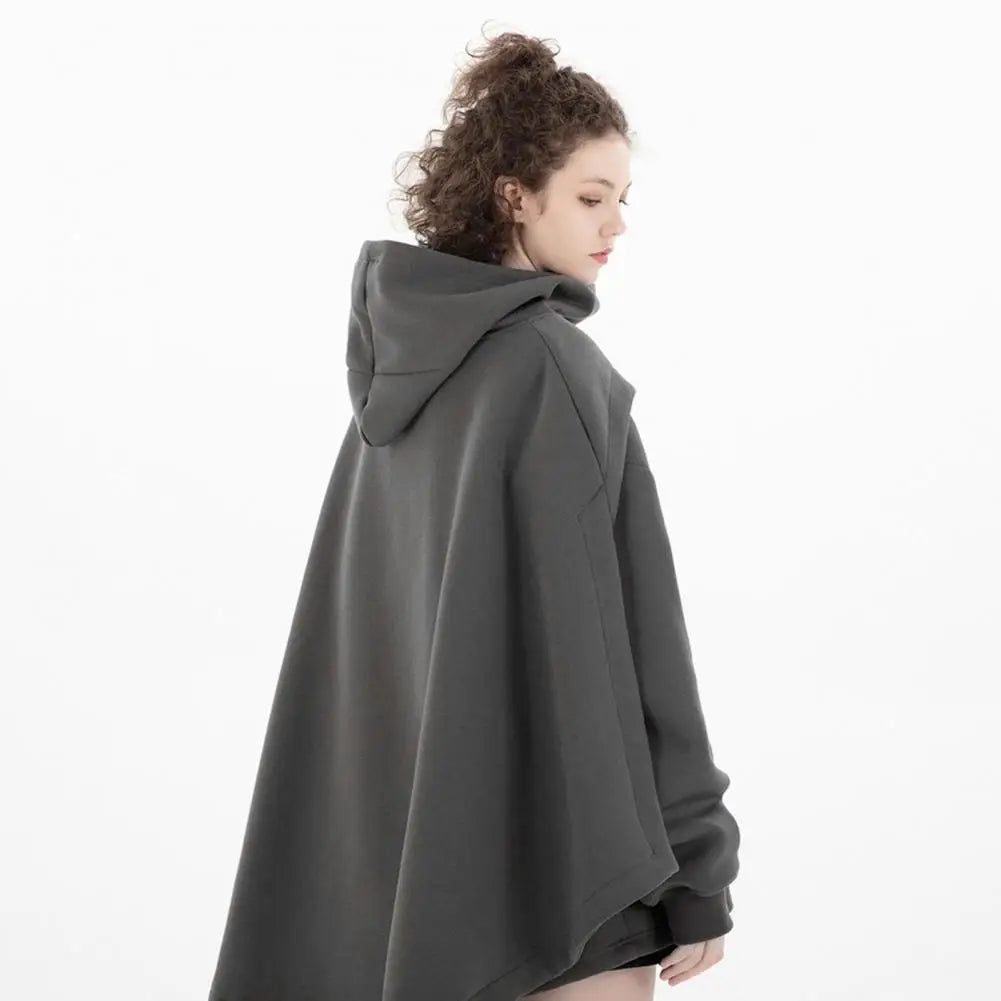 Men Hoodie Fake Two-piece Poncho Multi-Layered Irregular Mechanical Style Hoodie High Collar Batwing Sleeve Street Wear Hoodie — image 18