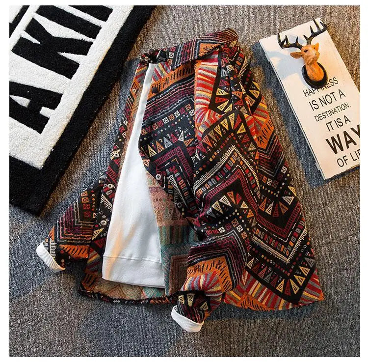 Men's high-density woven shirt men's high-end retro ethnic style long sleeved shirt trendy clothing jacket men clothing shirt — image 16