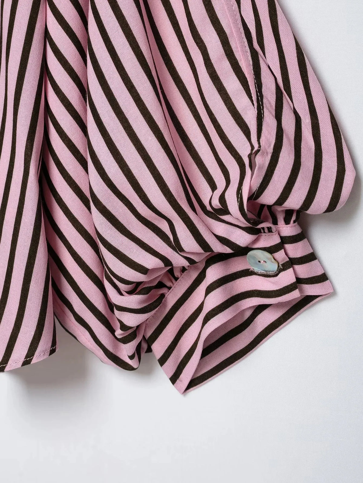 Women Striped Shirts For Women Vintage Elegant Puff Sleeve Summer New High Street Clothes Leisure Single-breasted Lapel Blouse — image 14