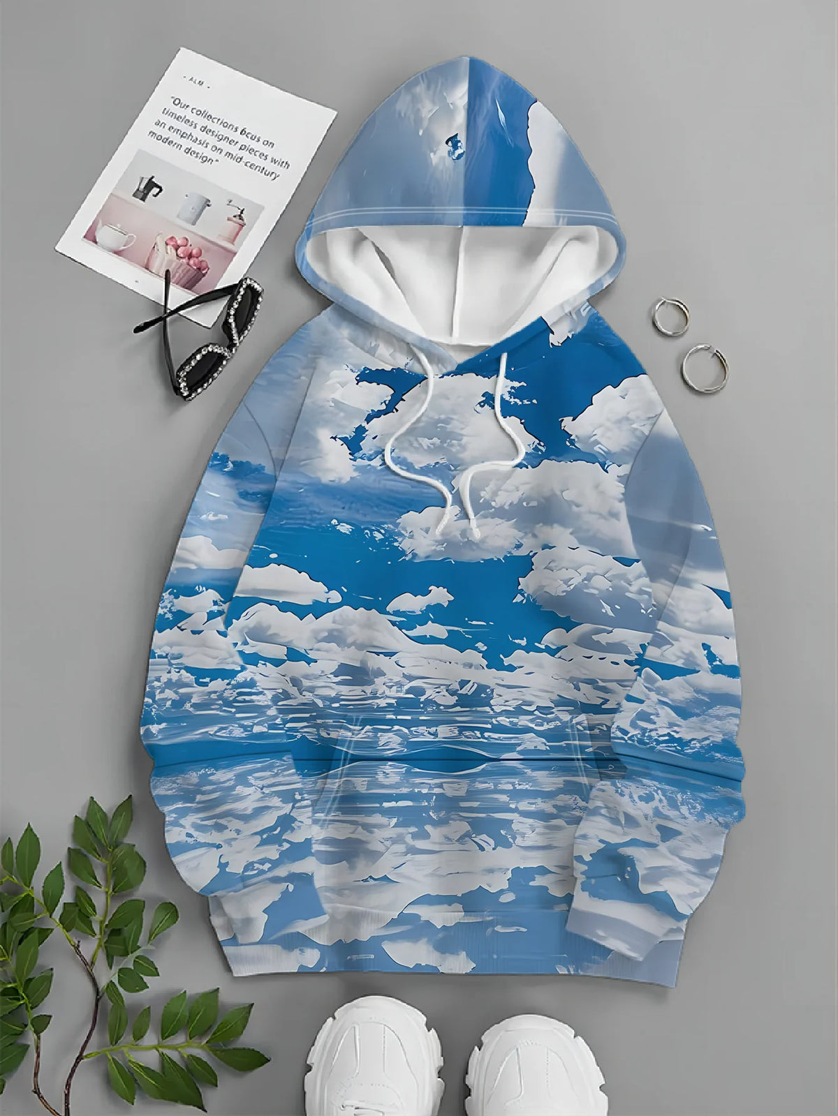 Men's Hoodie Autumn 3D Print Blue Sky White Cloud Ocean Wave Landscape Art Pullover Streetwear Casual Sweatshirt Men Clothing — image 4