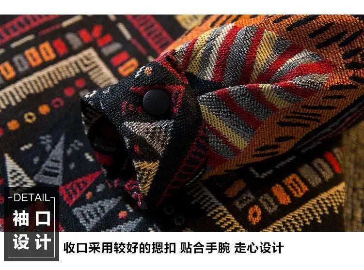 Men's high-density woven shirt men's high-end retro ethnic style long sleeved shirt trendy clothing jacket men clothing shirt — image 20