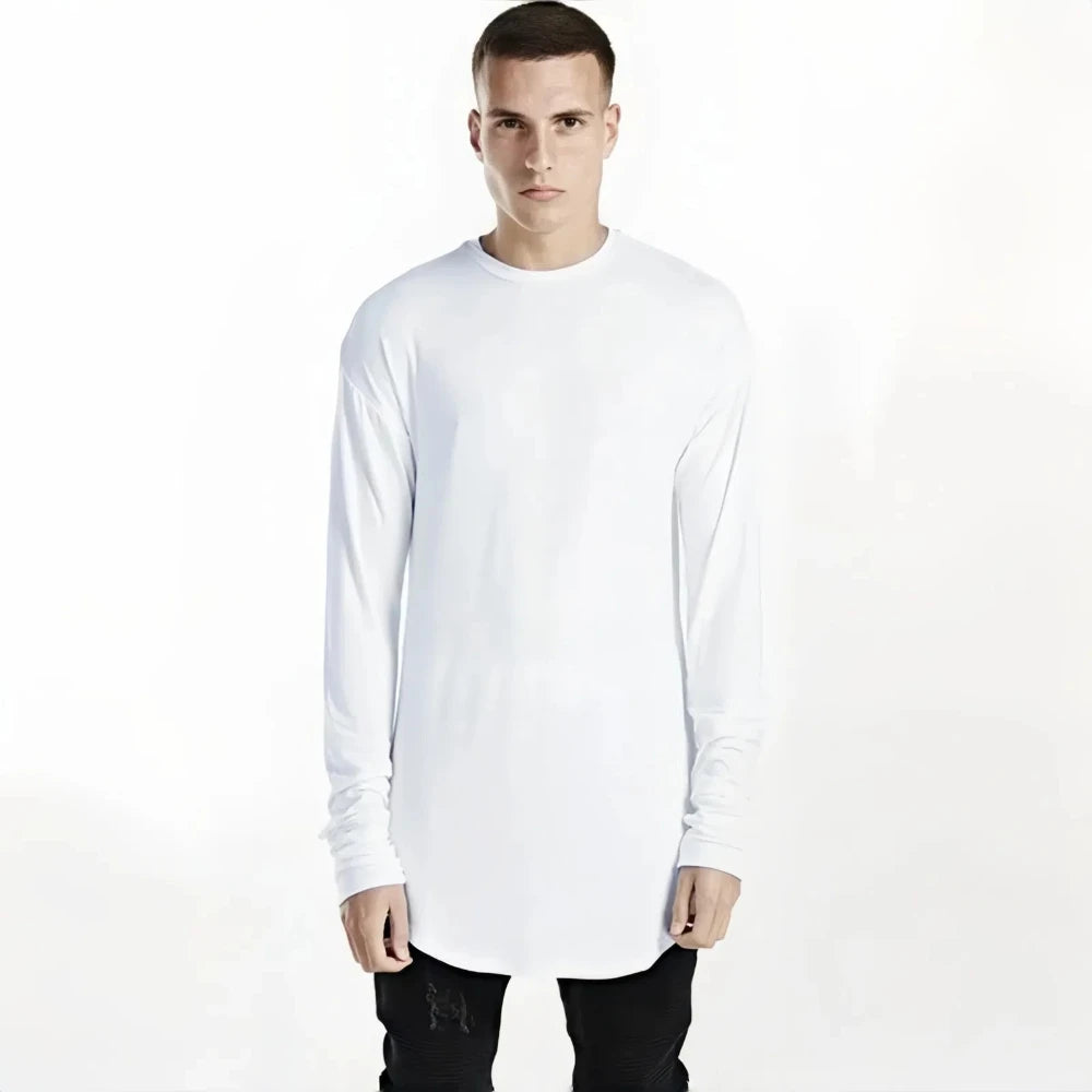 MRMT 2026 Brand New Men's T Shirt High Street Arc Hem Long Sleeved Men T-shirt Solid Color Base Man Hip Hop Tops Tees For Male — image 15