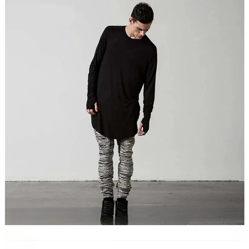 MRMT 2026 Brand New Men's T Shirt High Street Arc Hem Long Sleeved Men T-shirt Solid Color Base Man Hip Hop Tops Tees For Male — image 17