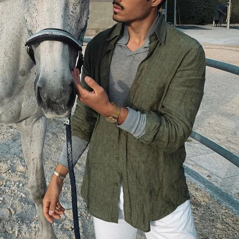 Men's Shirt Long Sleeve Regular Fit Men Casual Oversized Loose Single Breasted Shirt Leisure Spring Summer Male Blouse Shirt — image 2