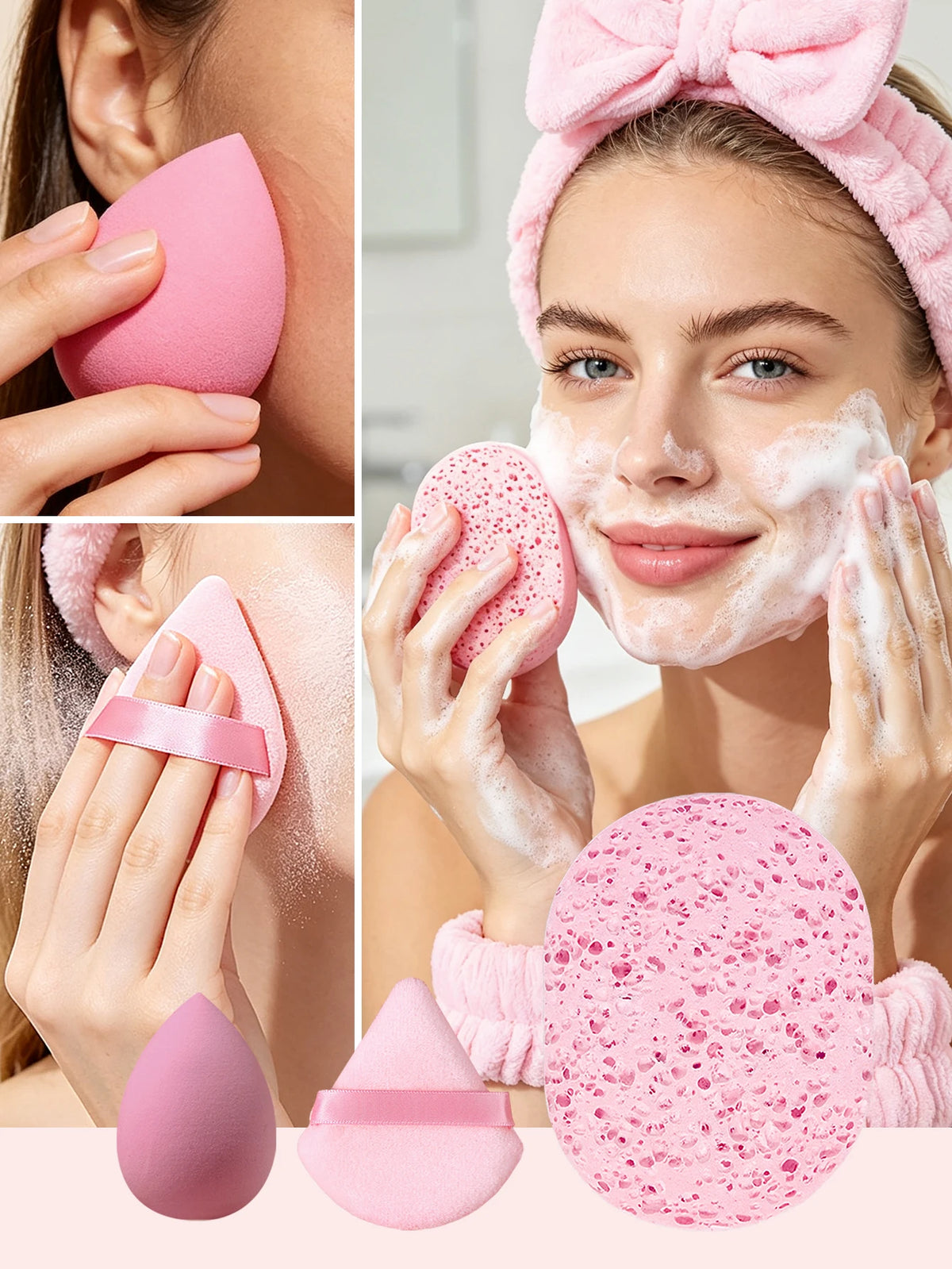 Skincare Spa Set, Facial Cleansing Brush, Bow Headband, Wristbands, Makeup Puff & Cleansing Sponge for Face Washing Makeup Appli — image 6