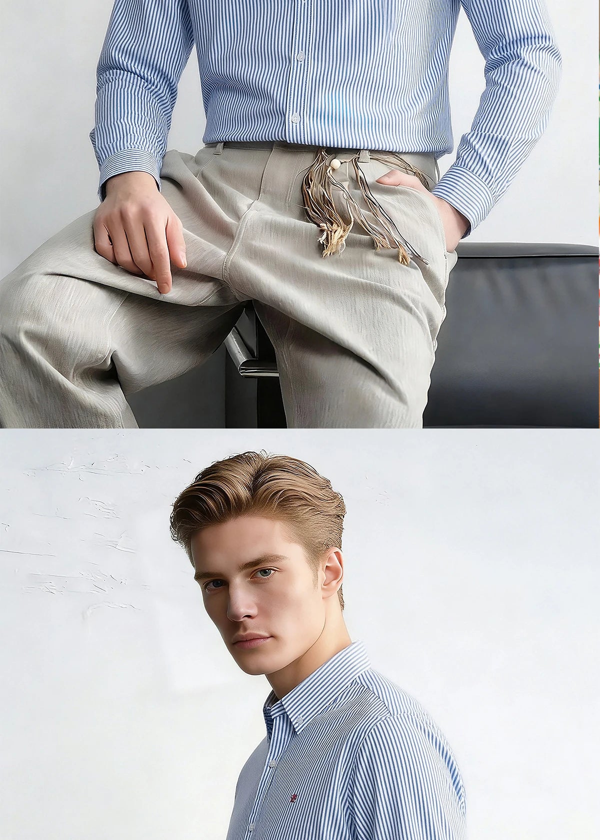 Men's Shirt New Versatile Commuting Casual Striped Design Men's Long Sleeved Shirt — image 14