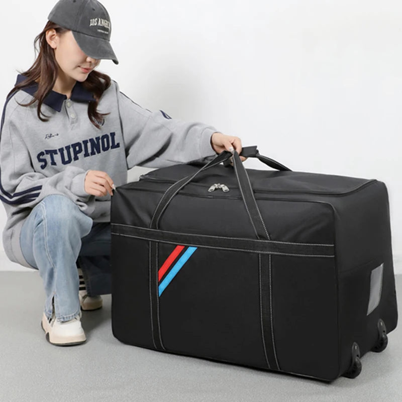 Large Capacity Trolley Bags with Wheels Foldable Luggage Wheeled Bag Travel Suitcase Waterproof Handbag Weekend Rolling Luggage — image 3