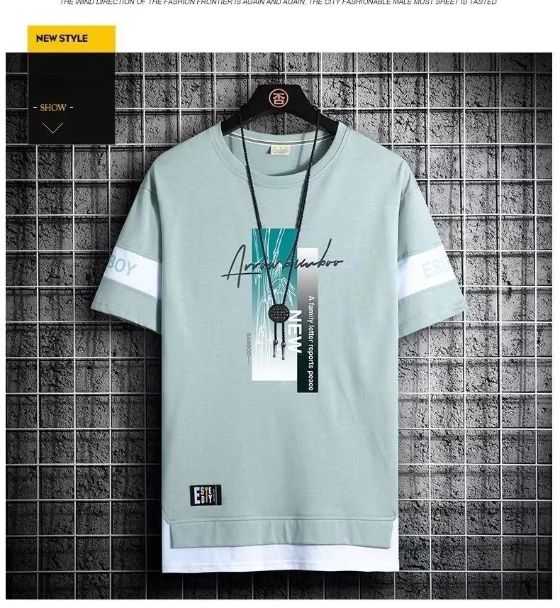 T Shirt for Men Set Summer Hot Selling Men's Short Sleeved T-shirt Casual Versatile Half Sleeved Trend Color Blocking Top Tshirt — image 12