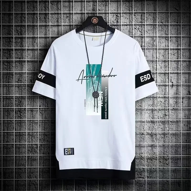 T Shirt for Men Set Summer Hot Selling Men's Short Sleeved T-shirt Casual Versatile Half Sleeved Trend Color Blocking Top Tshirt — image 2