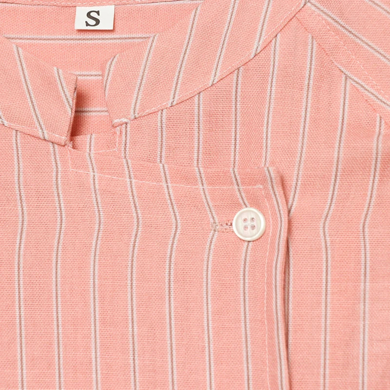 Women's Pink Striped Shirts Summer Asymmetric Button Mid Sleeve Loose Fit Shirts Casual Office Look Vintage Elegant Female Tops — image 16