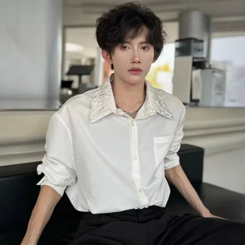 Men's Satin Shirt with Embellished Collar — image 2