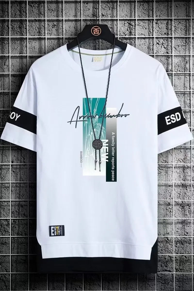 T Shirt for Men Set Summer Hot Selling Men's Short Sleeved T-shirt Casual Versatile Half Sleeved Trend Color Blocking Top Tshirt — image 9