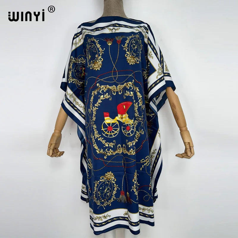 Printed Dresses For Women 2022 Fashion Design Loose Dress Batwing Maxi Long Femme Vestidos Summer Autumn Party Elegant Dress — image 4