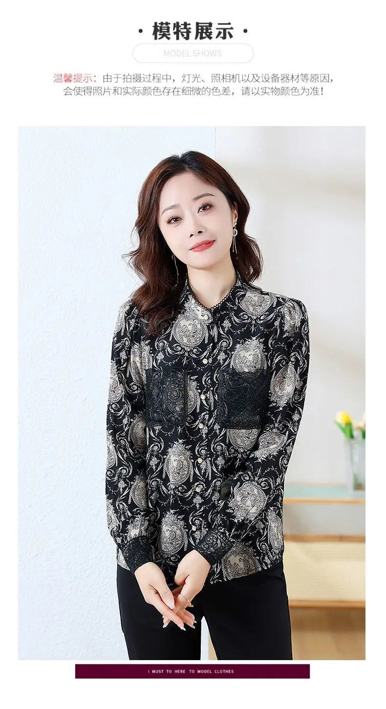 Shirts for Women in Spring Autumn New Style Printed Satin Stylish Slim Fashion Commuting Simple — image 10
