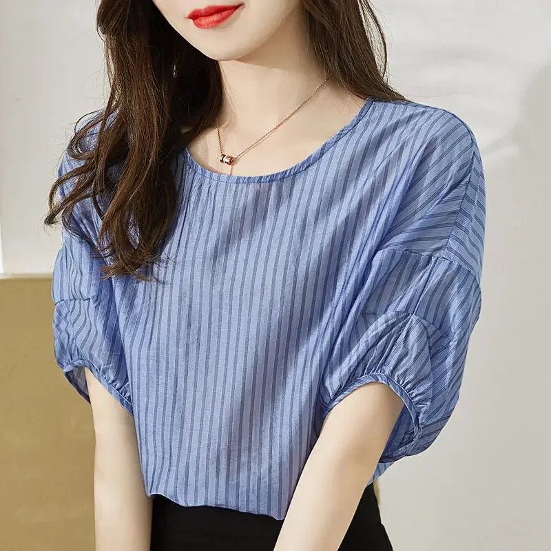 Women's Shirt And Blouse With Short Sleeve Summer Female Tops Crop Loose Cute Elegant Premium Promotion Economic Chic Fine — image 9