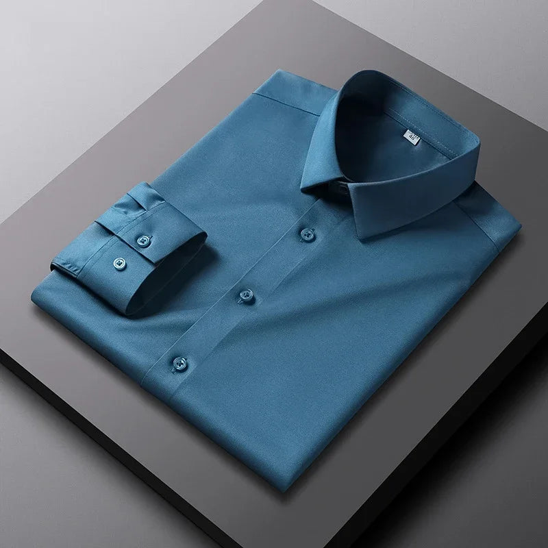 Men's Casual and Fashionable Long Sleeved Solid Color Shirt Non Ironing and Wrinkle Resistant Business Top — image 1