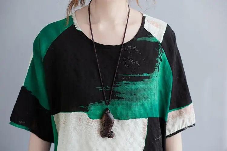 Women Clothing 2025 New Summer Clothing New Style Retro Loose Cotton Linen Short-sleeved T-shirt Top — image 6